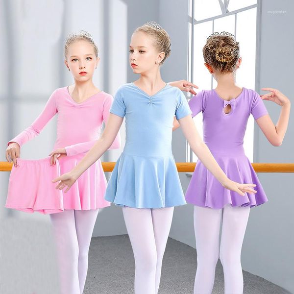 Vêtements de scène enfants Ballet danse Cosrumes robe de danse fille à manches courtes été emploie des uniformes vêtements d'entraînement modernes