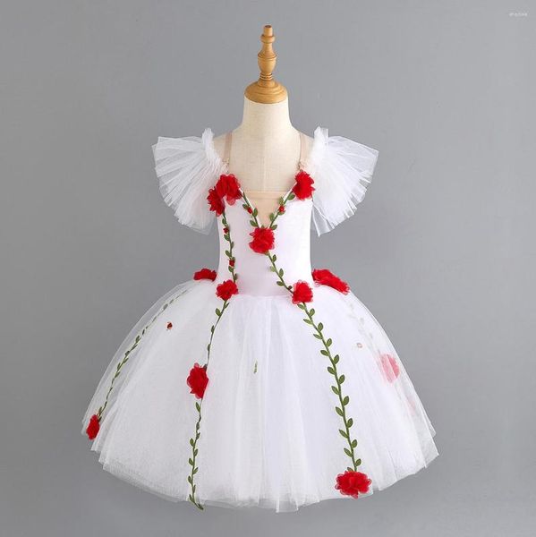 Stage Wear Enfants Ballet Tutu Robe Fleur Femmes Danse Performance Costumes Swan Party Princesse Filles