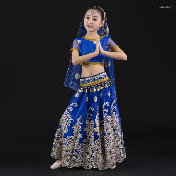 Vêtements de scène pour enfants, ensemble de costumes de danse du ventre, 4 pièces/ensembles, robe orientale Xinjiang, vêtements pour filles, robes Bollywood pour enfants