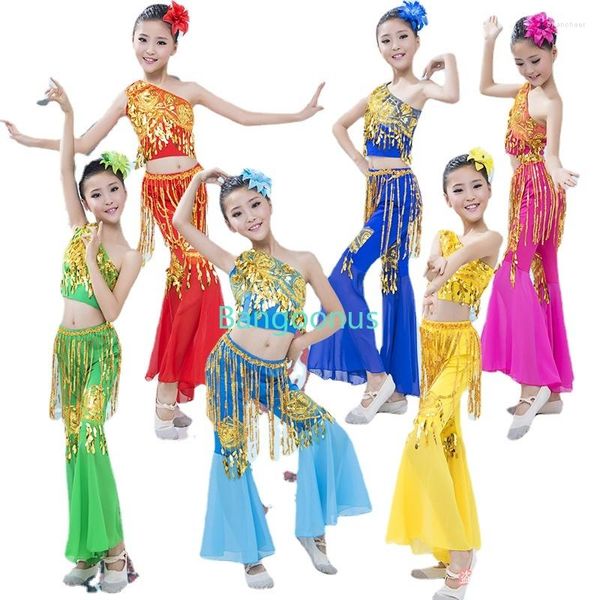 Vêtements de scène pour enfants, ensemble de costumes de danse du ventre pour filles, Costumes de spectacle Bollywood, haut et jupe