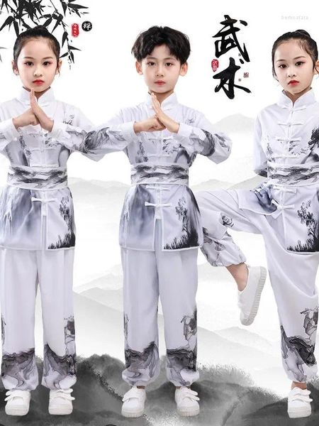 Etapa desgaste niños estilo chino tradicional wushu ropa niños artes marciales uniforme traje niñas niños rendimiento traje