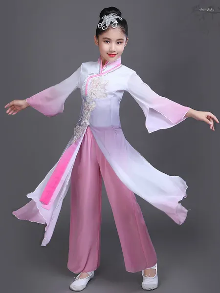 Etapa desgaste niños clásico traje de danza nacional niños chino ventilador vestido niño paraguas ropa para danza étnica