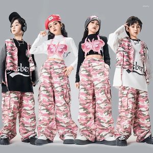 Stage Wear Children Clothing Pink Camouflage Suit Girls Jazz Dance Performance Show Costumes Boys Hip Hop Rave Desse DQS15055