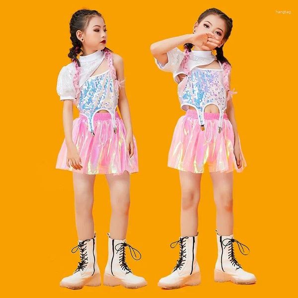 Ropa de escenario disfraz de baile jazz mujeres chicas lentejuelas de hip-hop competiciones para niños ropa de actuación ropa