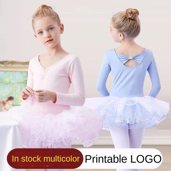 Uniformes de baile de ropa de escenario para niñas de baile para niñas de primavera y otoño falda de ballet de manga larga falda esponjosa.