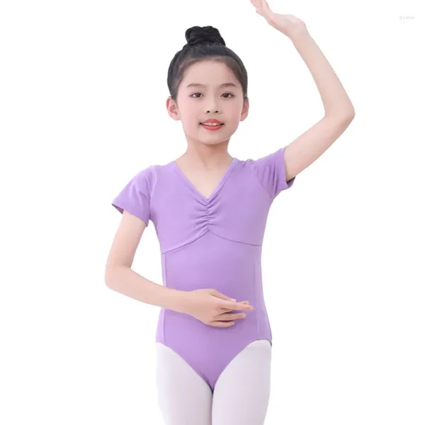 Stage Wear Children Girls Fashion Gymnastics Uniforms Camiseta corta Color sólido ropa de baile