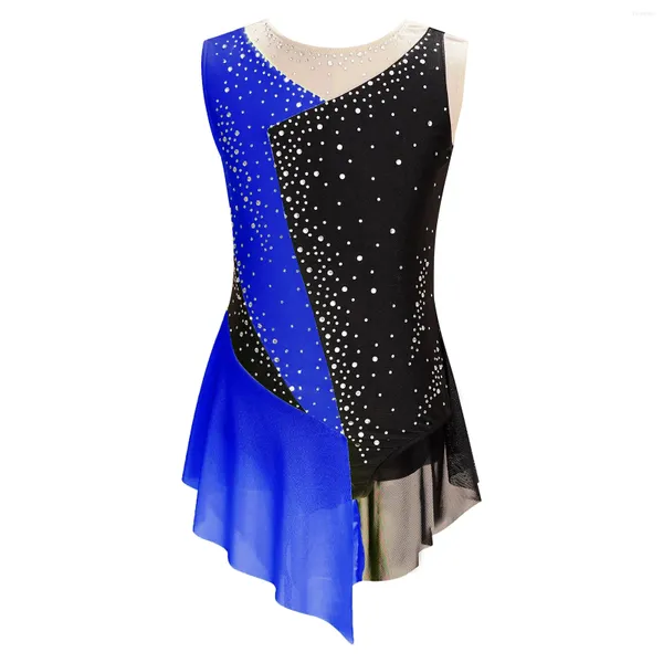 Scène porte des enfants filles figure de patinage de glace ballet de gymnastique gymnastique de danse lyrique leotard sans manches brillante strass