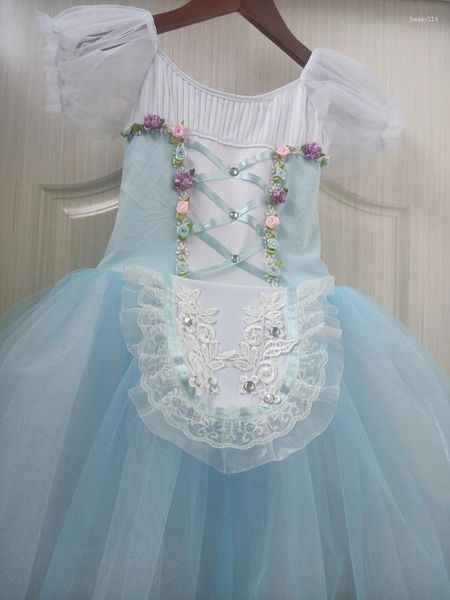 Stage Wear Enfants Giselle Jupe Bleu Ciel Professionnel Long Ballet Tutu Robe Pour Femmes Filles Enfants Performance Danse Ballerine Costumes