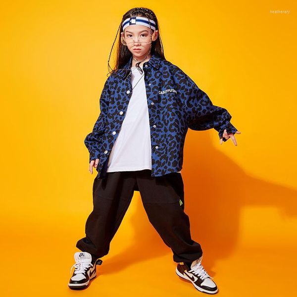 Desgaste de la etapa Niños Hip Hop Ropa Niños Niñas Traje de baile de jazz Hiphop Estampado de leopardo Camisa suelta Tops Jogger Pantalones Kid Street