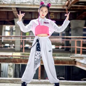 Stage Wear Enfants Costumes Hip-Hop Blanc Crop Tops Pantalons amples à manches longues Kpop Vêtements pour filles Jazz Dance Rave Vêtements DDN13149