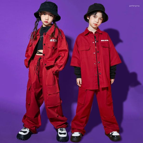 Vêtements de scène enfants Hip-Hop vêtements de danse pour filles rouge Hiphop costume garçons Jazz Performance Costumes rue DN13364