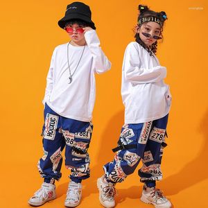 Stage Wear Enfants Hip Hop Vêtements de danse pour enfants Sweat-shirt blanc en vrac Pantalon cargo Kpop Filles Garçons Jazz Streetwear