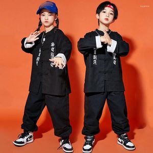 Stage Wear Enfants Costumes de danse Hip Hop pour filles Noir Style chinois Costume ample Garçons Jazz moderne Performance Rave Vêtements