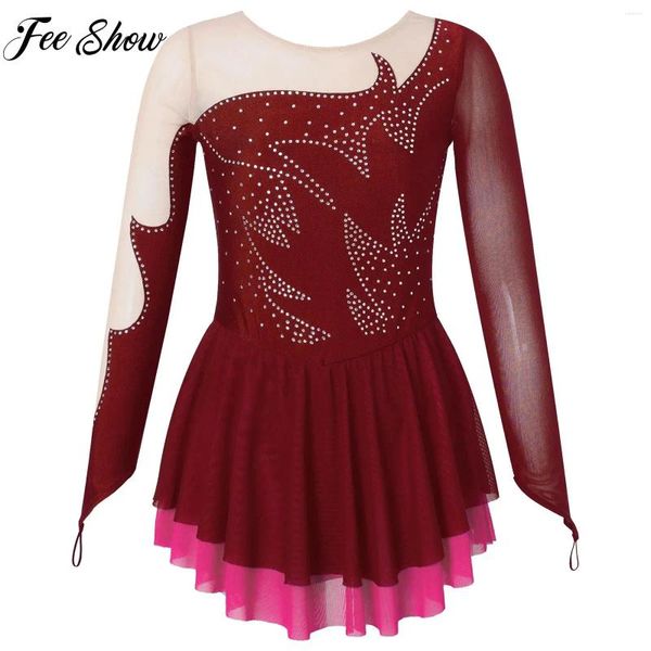 Stage Wear Enfants Vêtements de patinage sur glace Brillant Ballet Danse Gymnastique Robe de justaucorps pour la compétition de danse Enfants Filles Figure