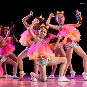 Stage Wear Enfants Jazz Costumes Filles Danse Moderne Sequin Performance Hip Hop Costume Pour Enfants Robe De Cheerleading Tutu