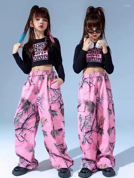 Stage Wear Enfants Jazz Dance Costume Filles Kpop Vêtements Hauts courts Pantalons roses Hip Hop Tenues Performance Vêtements BL11817