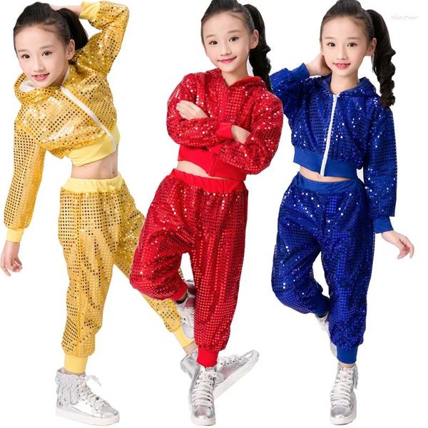 Stage Wear Enfants Jazz Dance Girls Costume Moderne Professionnel Jaune Rouge Ballroom Hip Hop Dancewear Vêtements Chapeau