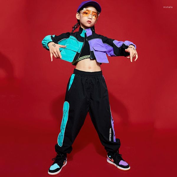 Ropa de escenario para niños, disfraces de Hip Hop para baile de Jazz, Chaqueta corta para niñas, Tops con ombligo o pantalones de calle, ropa de moda de actuación para niños