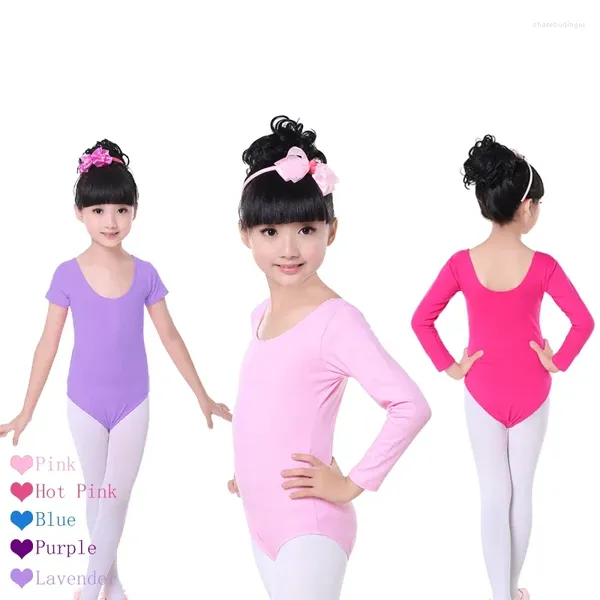 Escenario desgaste niños niños rosa algodón corto / manga larga body leotardo ropa niñas ballet danza gimnasia ropa de baile