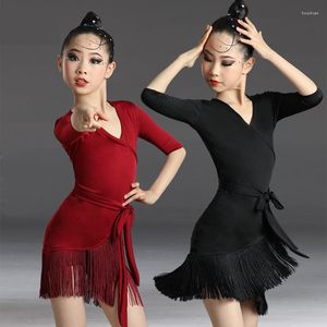 Vêtements de scène enfants robe de danse latine 2023 S gland frangé Tango Salsa salle de bal enfants robes pour filles Costume compétition