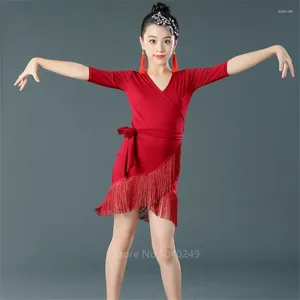 Stage Wear Enfants Danse Latine DressTassel Danse Bébé Fille Frangée Tango Salsa Salle De Bal Enfants Costume Concours Robe Robes Femmes