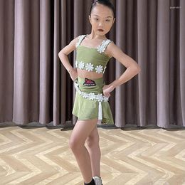 Stadium Slijtage Kinderen Latin Dance Praktijk Kleding Sling Tops Split Rokken Pak Chacha Rumba Tango Jurk Meisjes Kostuums DN15803