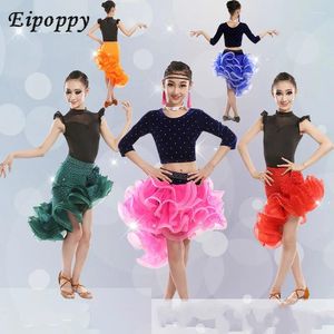 Stage Wear Enfants Jupes latines et costumes de pratique de haute qualité pour les filles Perceuse de danse pour enfants Corée Fil assorti avec précision