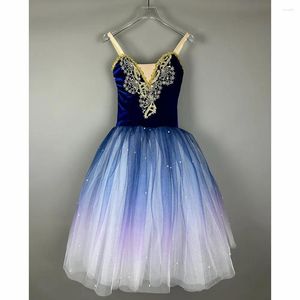 Escenario desgaste niños vestido de ballet largo ropa de rendimiento niñas azul púrpura falda de tutú trajes de danza del vientre profesional top de terciopelo