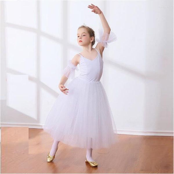 Escenario desgaste niños falda de ballet lírico niños niñas imperio cintura vestido de baile blanco trajes de bailarina espalda cremallera traje de bailarín