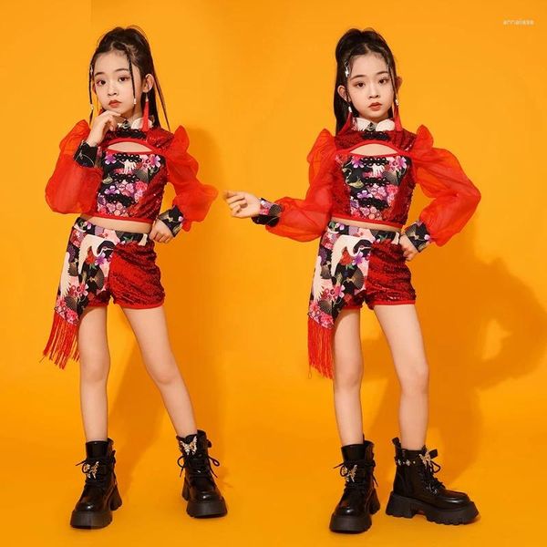 Scary Wear Children Model Catwalk Jazz Dance tenue Girls Chinois Style Performance Clothes Kids K- Hip Hop Show Vdl230