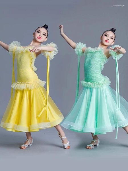 Ropa de etapa disfraces modernos de baile para niñas Vestido de competencia de salón de baile de vals profesional DN17584