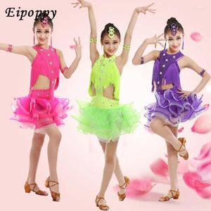 Stage Wear Enfants Professionnel Latin Dance Performance Vêtements Filles Diamond Flow Sula Ding Jupes Junior Compétition