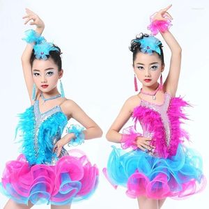 Stage Wear Children Professional Professional Latin Dance Dress For Girls Ballroom Competition Dresses Sequin Feather fringed