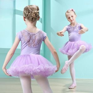 Stage Wear Costumes de danse de ballet pour enfants Filles Gymnastique Justaucorps Dancewear Tutu Robe À Manches Courtes Ballerine Vêtements Tenue