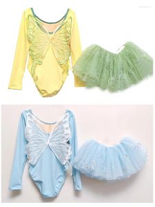 Portez des costumes de danse de ballet pour enfants pédiatriques à manches longues vêtements papillon arrière femelle petite fille danse robe jupes