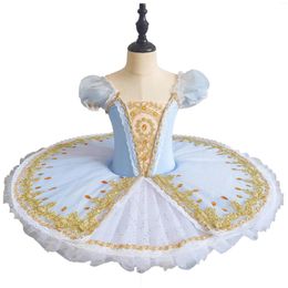 Etapa desgaste vestido de ballet para niños niña luz azul tutú falda rendimiento institucional jardín de infantes gasa esponjosa