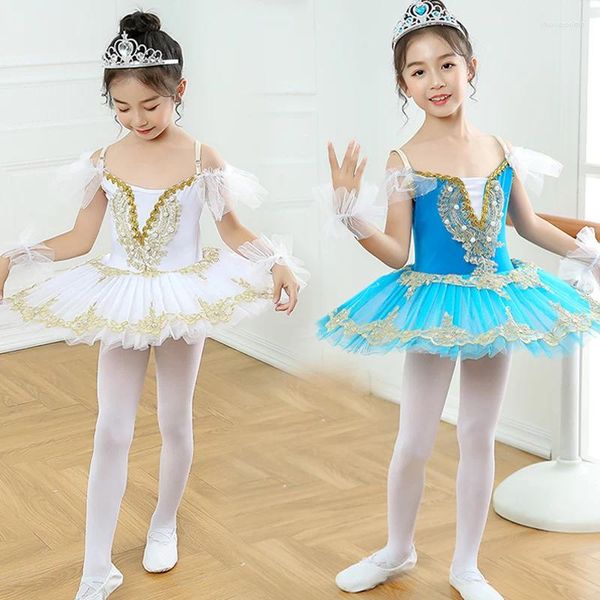 Per performance de ballet pour enfants Robe de danse professionnelle de la scène Sky Blue Jupe duveteuse Little Swan Graded