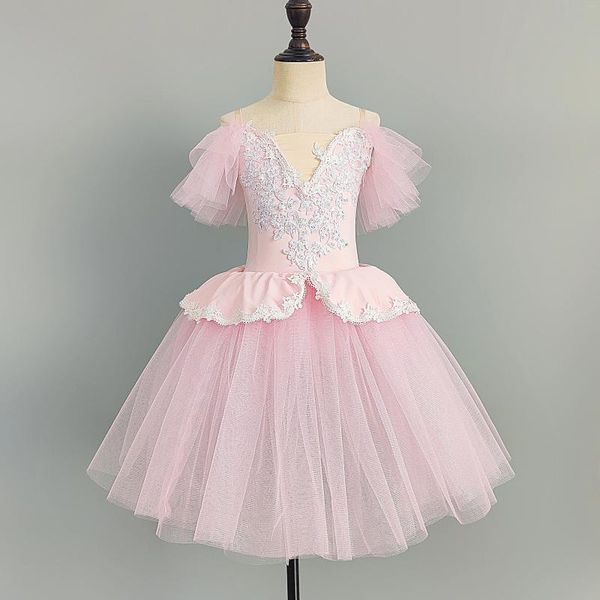 Stage Wear Jupe de ballet pour enfants Longue rose Princesse Gaze Adulte Enfants Classique Swan Lake Tutu Costumes de groupe de performance