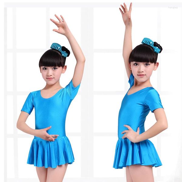 Desgaste de la etapa Uniformes de ballet para niños con mangas cortas 3 colores Vestido de rendimiento de baile para niños Traje de entrenamiento de baile diario