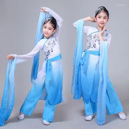 Costumes chinois classiques pour enfants, vêtements de scène, parapluie de danse Yangko, manches en éventail, vêtements d'entraînement pour filles
