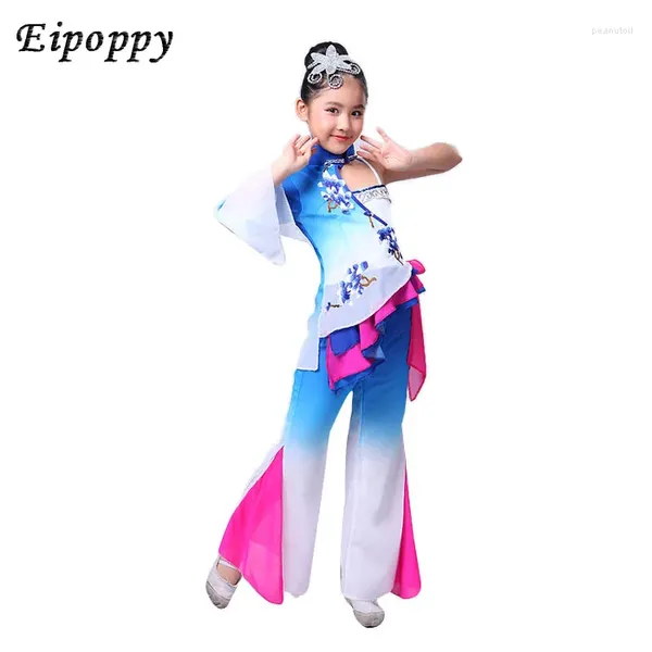 Stage Wear Costumes de danse classique pour enfants Parapluie Pluie Fleur Fan Ethnique Yangko Filles Performance Vêtements