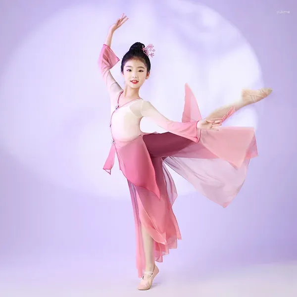 Escenario desgaste niños danza clásica rendimiento ropa encanto elegante hilo vestido chinoiserie estilo fan de las niñas