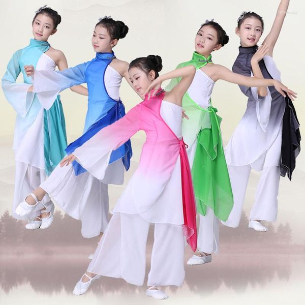Desgaste de la etapa Traje de rendimiento de danza clásica para niños Paraguas de Jiangnan de abanico femenino elegante