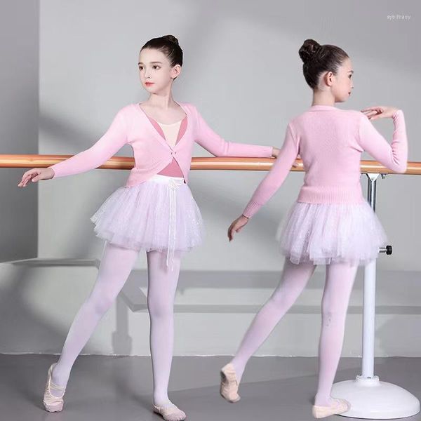 Etapa desgaste suéter de baile para niños otoño e invierno niña chal chaqueta moderna para niños ballet entrenamiento cardigan