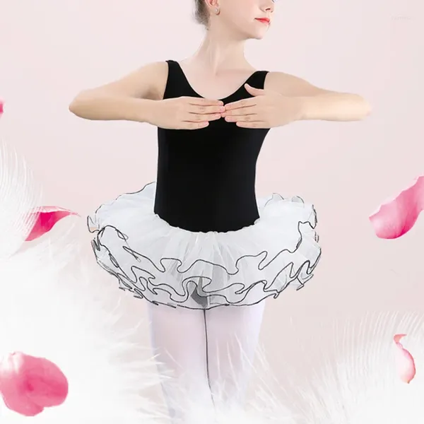 Stage Wear Jupe de tulle de danse pour enfants pour filles Tutu de ballet blanc court 4 couches de danse en maille