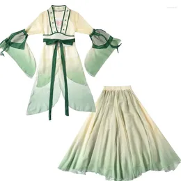 Stage Wear Vêtements de danse pour enfants Danse classique Gaze élégante Style chinois Vêtements d'exercice Fan Body Charm Filles