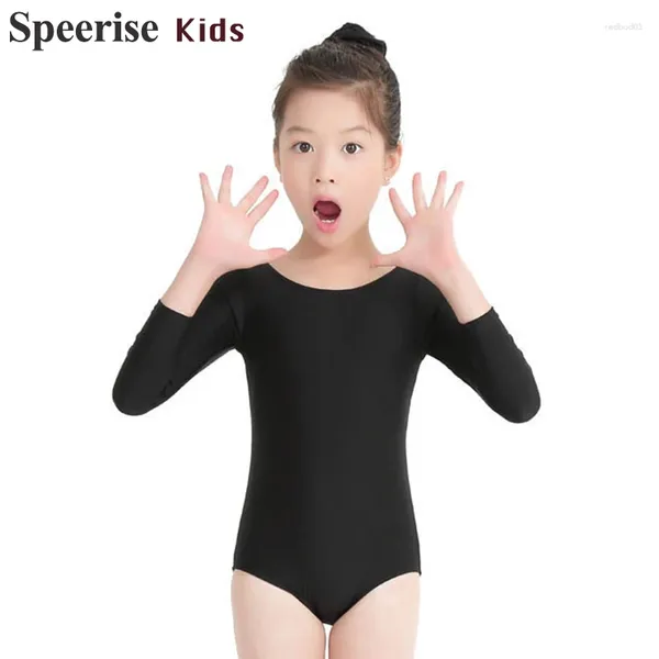 Portez du corps de la tenue de danse pour enfants Costume de ballet pour la gymnastique adolescents filles nylon spandex à manches longues sportives de danse rond cou rond