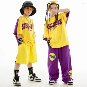 Stage Wear Costumes de danse Hip Hop pour enfants pour enfants chemises jaunes pantalons amples Kpop tenues filles garçons Jazz Performance DN15075