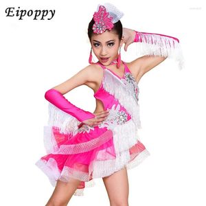 Stage Wear Costumes de compétition de jupe de gland de diamant de danse latine pour enfants pour enfants vêtements pour filles