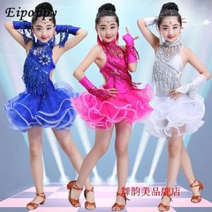 Stage Wear Jupe de danse latine pour enfants Filles Paillettes Costume Costume de course Robe